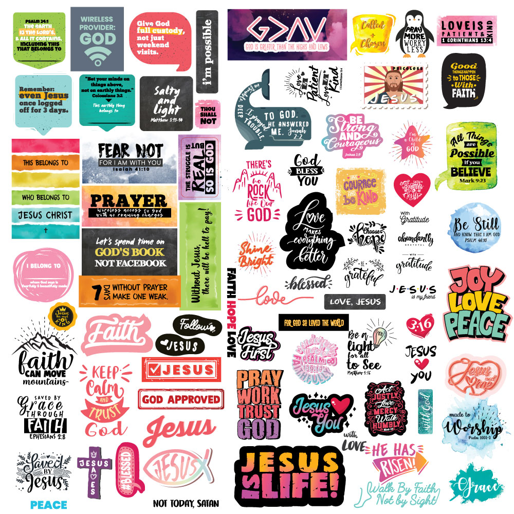 Christian Stickers Pack of 77 Unique Designs 